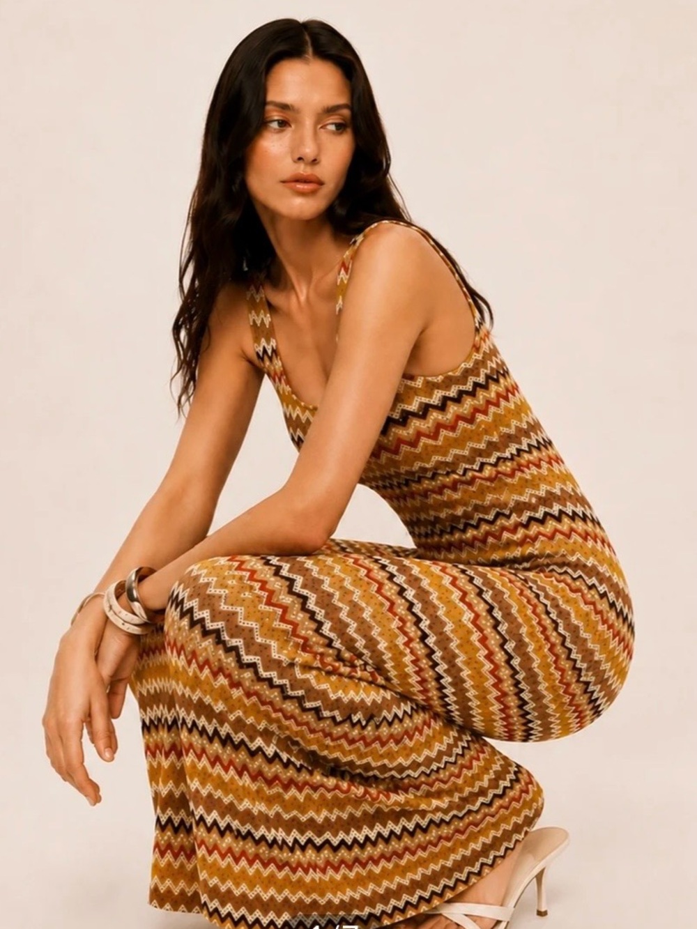 Commense Sleeveless Maxi Dress in Mustard Multi Zigzag